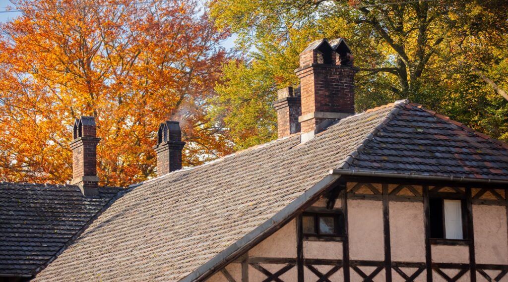 roof of old timber framed house in 19s century style in a villag