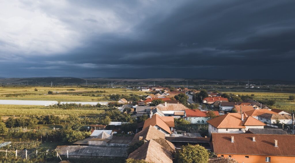Summer storm over a small village in Romania.
